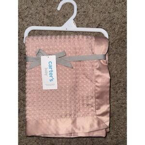Carter's Thermal Waffle Weave Woven Baby Blanket Satin Trim 30x40"Blush/Pink New